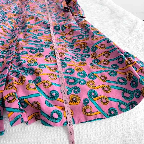 Zuri Fiddlesticks 3/4 Sleeve Kenya Dress Cotton Trapeze Pink Blue 2X Long - Picture 11 of 11